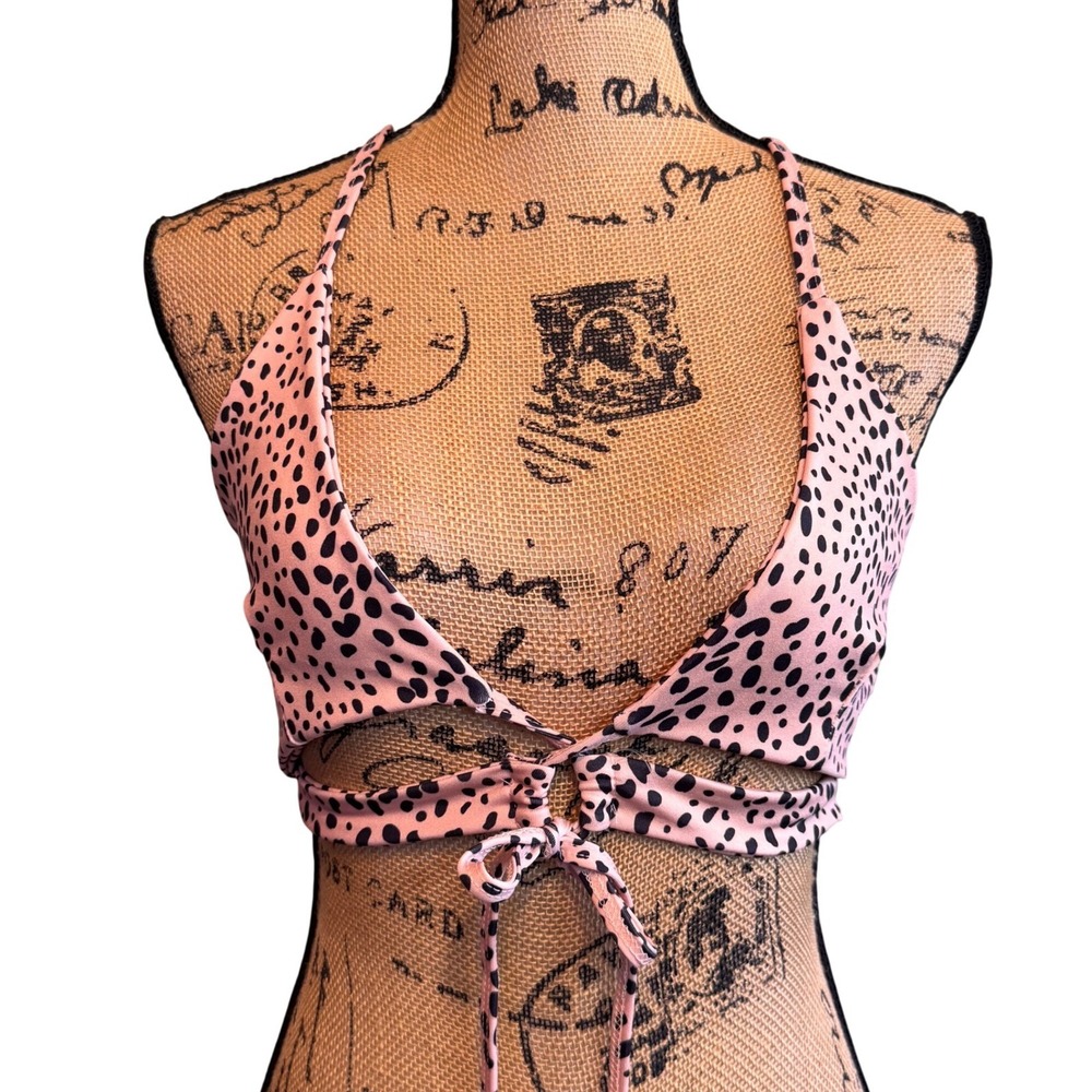 NWT Nasty Gal Womens Animal Print Triangle Cut Out Swim Bikini Top Nude Size 14‎